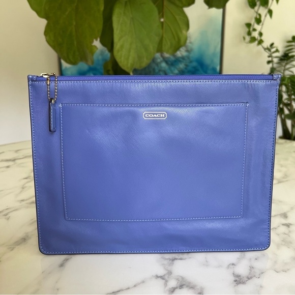 Coach Darcy Leather Medium Zip Technology iPad Tablet Pouch F62437 Cerulean Blue - Picture 3 of 8